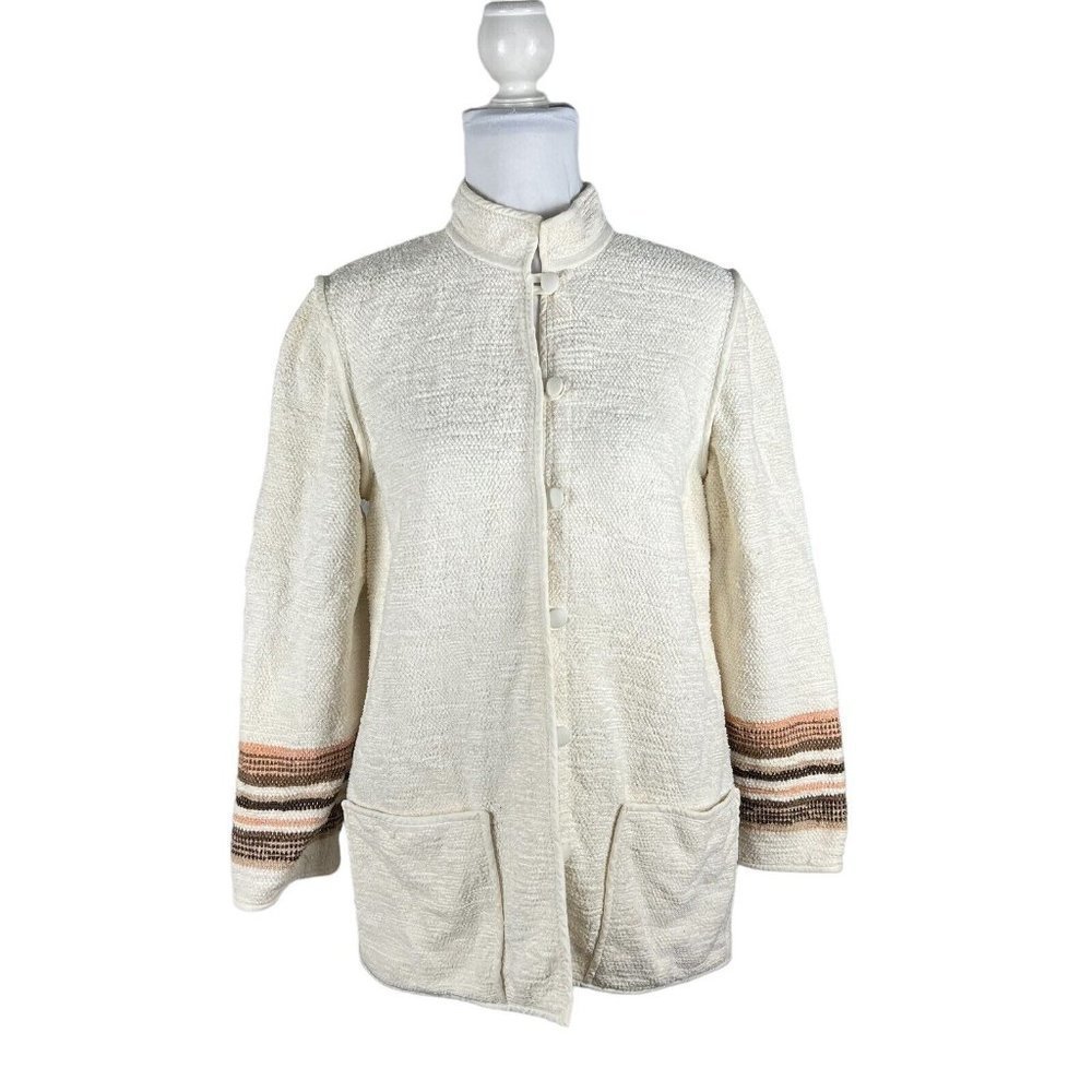 Annikki Karvinen Handmade Jacket Finland Ivory Brown Cotton S Woven